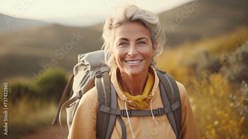a woman with a backpack photo