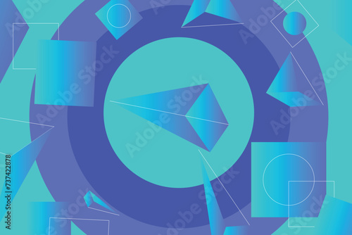 Geometric blue background with azure and violet gradient elements. The composition combines various triangle and rectangle shapes, lines and colors
