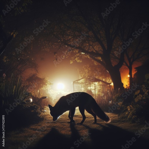 Beautiful fox creeps through back garden under cover of night  © robfolio