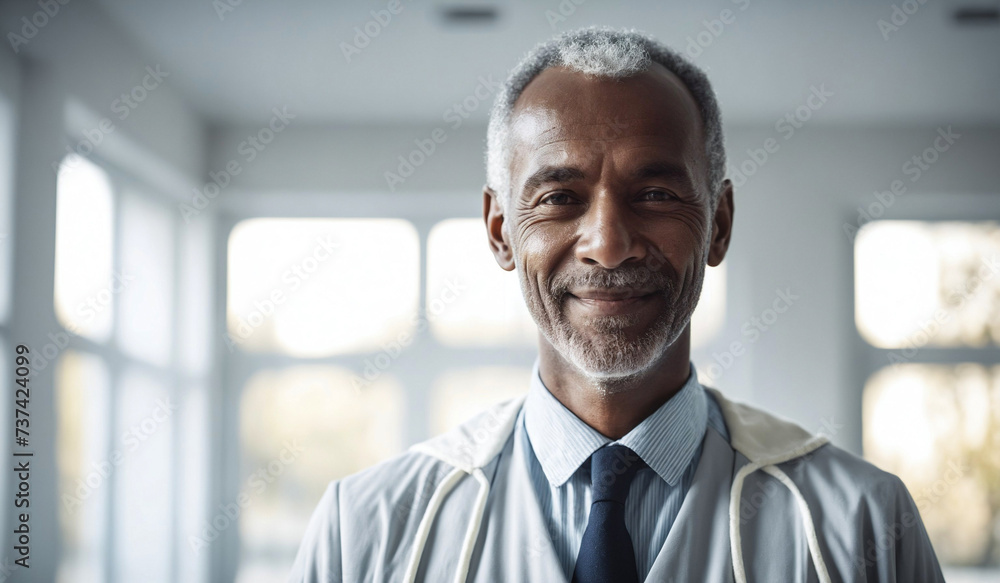 Confident Old British Male Doctor or Nurse in Clinic Outfit Standing in Modern White Hospital, Looking at Camera - Professional Medical Portrait, Copy Space, Design Template, Healthcare Concept Confident Old British Male Doctor or Nurse in Clinic Outfit Standing in Modern White Hospital, Looking at Camera - Professional Medical Portrait, Copy Space, Design Template, Healthcare Concept
