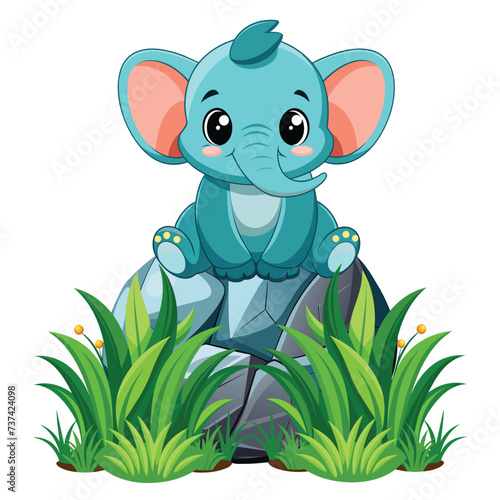 Vector of a cute elephant cartoon sitting on the stone