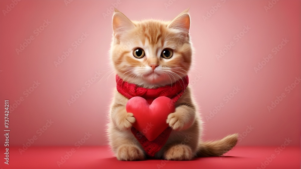 red kitten with a heart