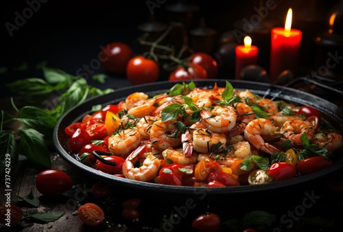 a plate of shrimp and tomatoes