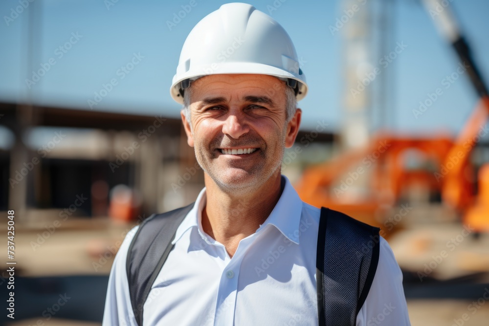 Portrait of a middle aged male engineer at construction site Portrait of a middle aged male engineer at construction site