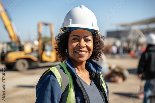 Portrait of a middle aged female engineer at construction site