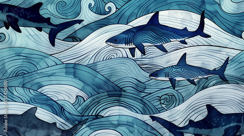 abstract blue whale wavy background wallpaper © Malik