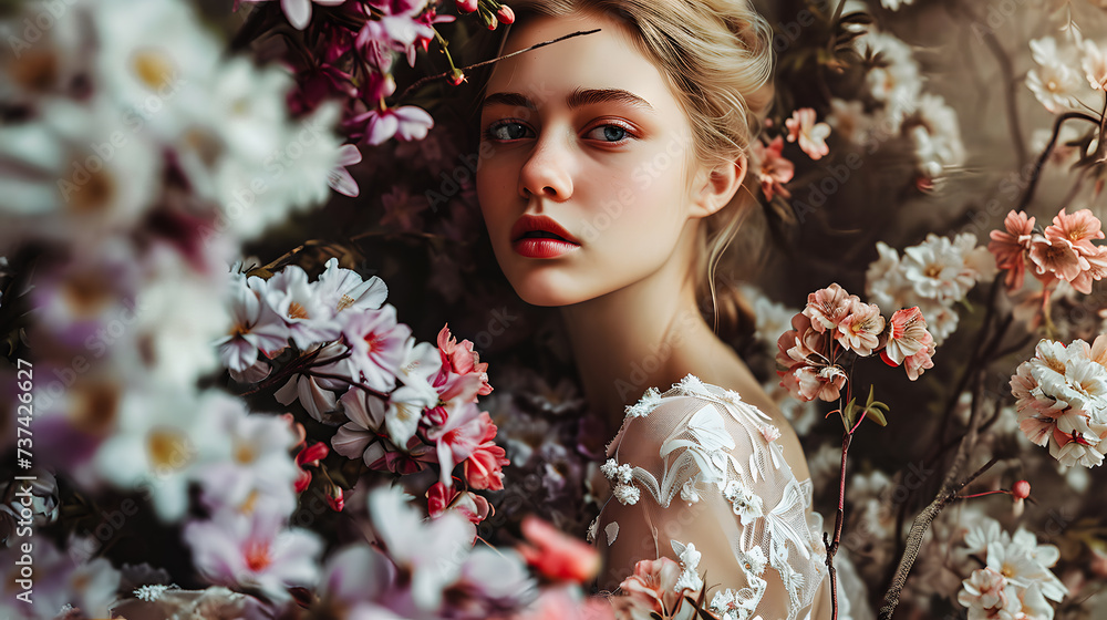 Portrait de jeune fille innocente dans les fleurs Portrait de jeune fille innocente dans les fleurs