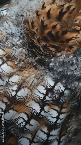 close up of a white bird feathers. ad for national geographic tv programme, or wildlife commercial. Hawk, falcon, eagle, owl photo