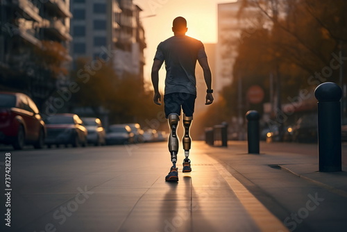 man walk with artificial leg on street photo