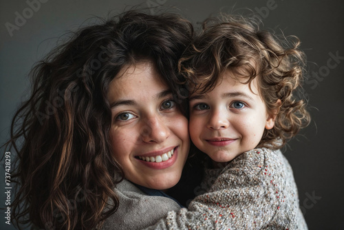 Joyful Mother and Child Sharing a Warm Embrace Generative AI image photo