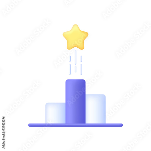 3D Star up illustration. Concept of company growth prediction or personal mission. Business icon