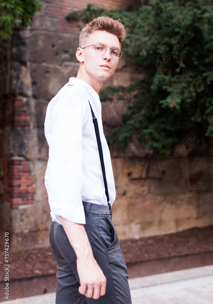 Man posing in gothic quarter of Barcelona Man posing in gothic quarter of Barcelona