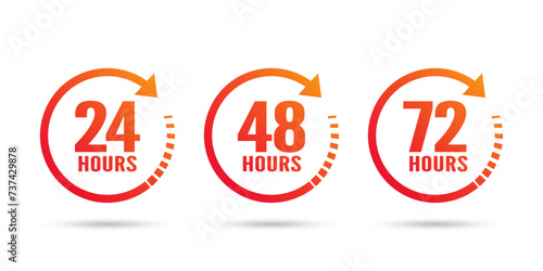 24, 48, and 72 hours order execution or delivery service icons. Customer Service, Support, and Call Center icon set