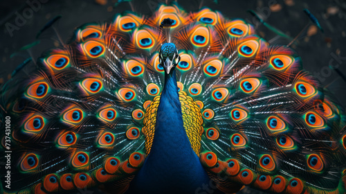 Abstract representation of a peacock with colorful feather,generative ai photo