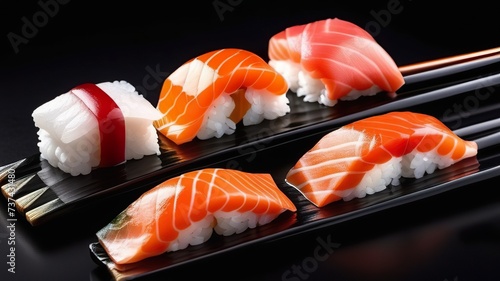 Traditional Japanese nigiri sushi with salmon. Generated AI