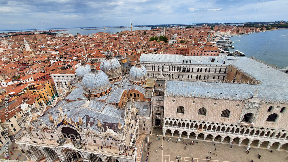Venice, aerial view of the city and St. Mark's Square