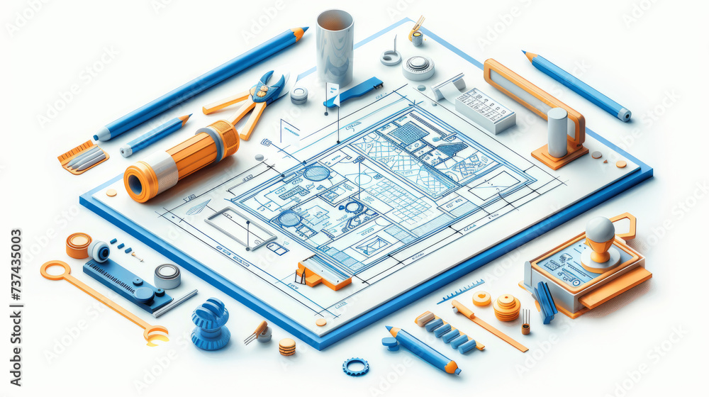 an illustration of a blueprint on a designer drawing board,generative ai an illustration of a blueprint on a designer drawing board,generative ai