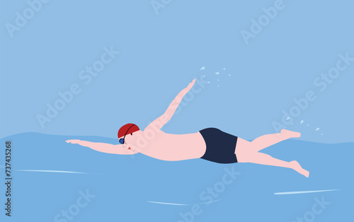 man with hat swims in the sea