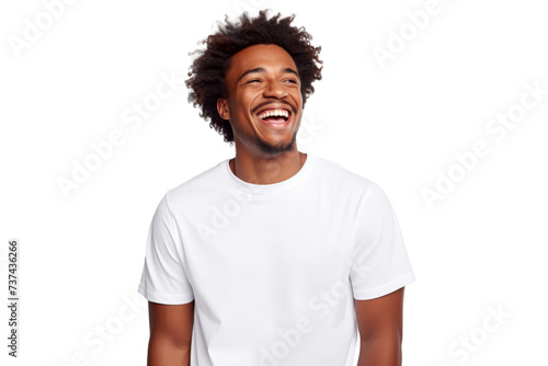 Studio portrait of Handsome African-American man with clean healthy skin and happy smile isolated on transparent png background.