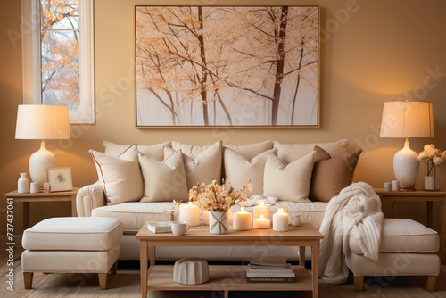 Step into the warm embrace of a cozy beige-hued room, where comfort and tranquility converge. Experience the inviting ambiance that envelops this space, inviting you to unwind and relax.