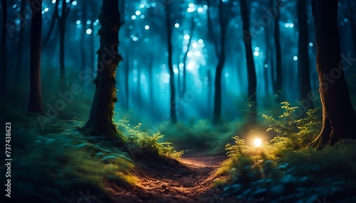 mysterious dark forest with glowing lights. beautiful mysterious natural beauty. 