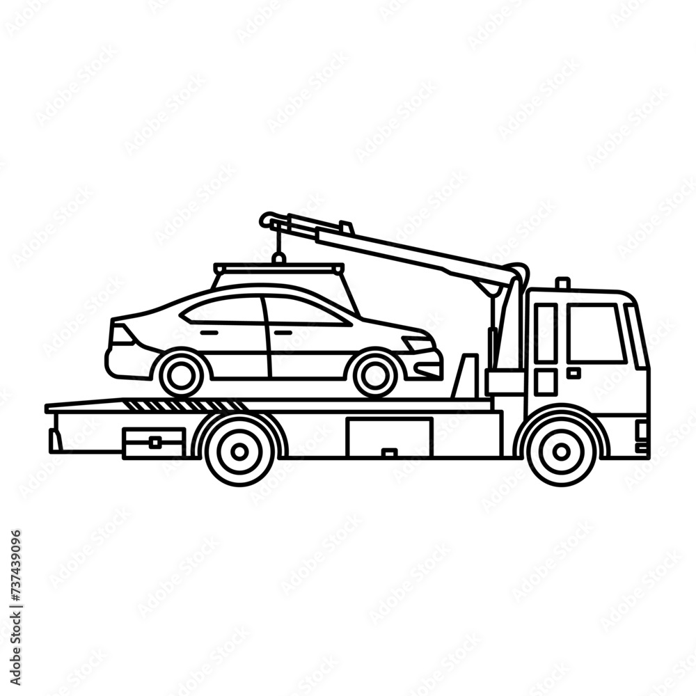 Tow Truck with Broken Car. Service Truck. Stock Vector Illustration