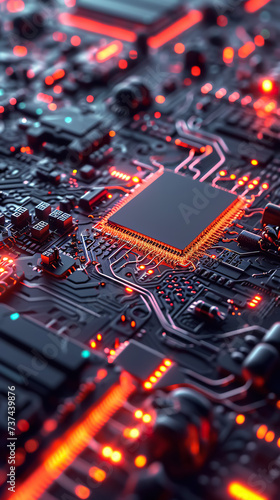 circuit electronic board with microchip, hardware and technology background concept, computer motherboard macro