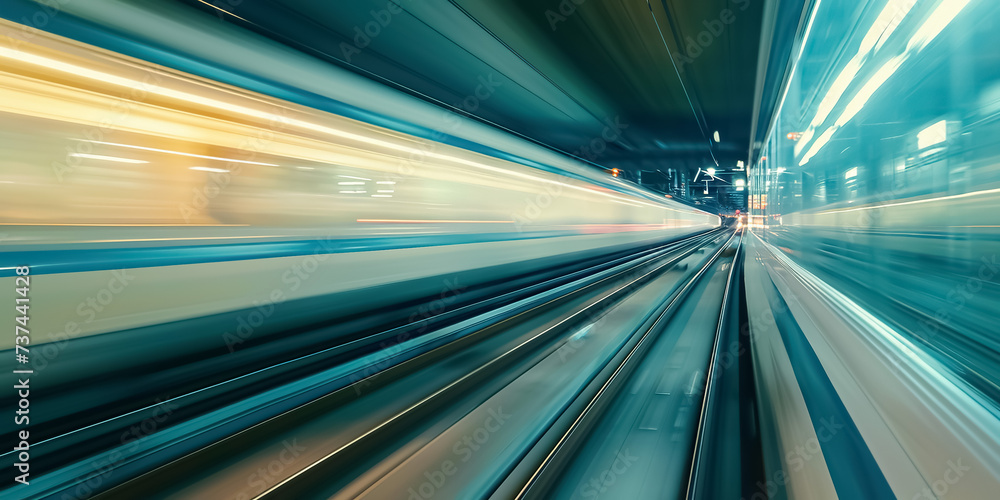 railway train blurred motion perspective, speed and dynamics of big city, urban traffic concept railway train blurred motion perspective, speed and dynamics of big city, urban traffic concept