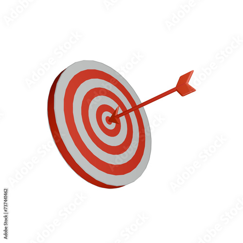 Red Arrow Object Hints at Target or Destination 3D Icon Rendering Transparent Background