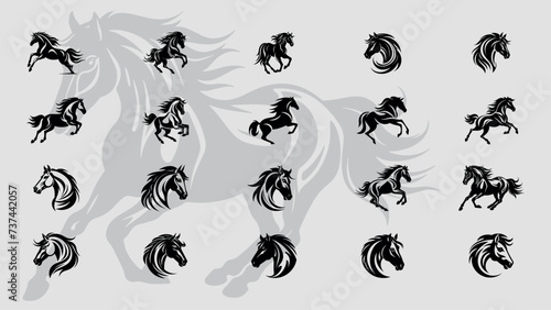 Set of minimalist horse illustrations, perfect for logos and other type of vector deigns photo
