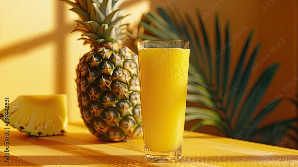 a clear glass filled with freshly squeezed pineapple juice, capturing the essence of tartness and refreshment, with vibrant colors and crisp detail to entice viewers a clear glass filled with freshly squeezed pineapple juice, capturing the essence of tartness and refreshment, with vibrant colors and crisp detail to entice viewers
