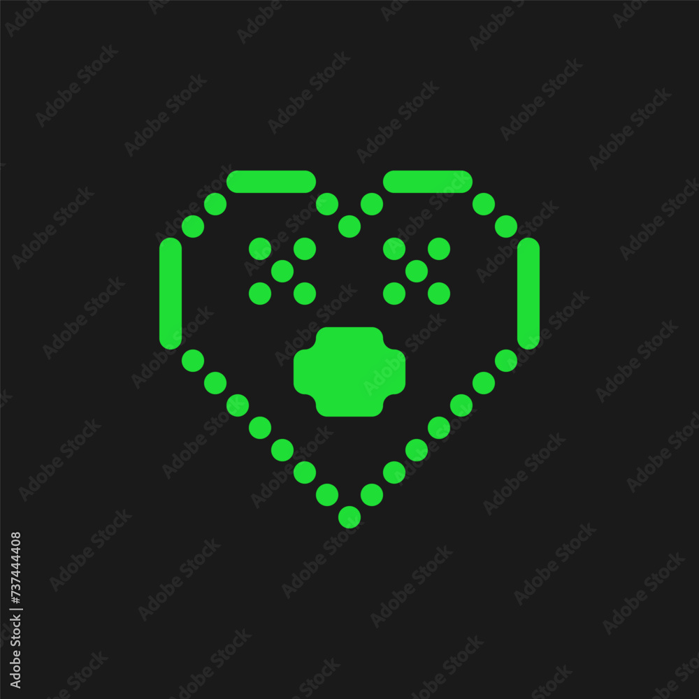 Fototapeta premium Acid green color heart with crossed eyes icon. Rave psychedelic style.