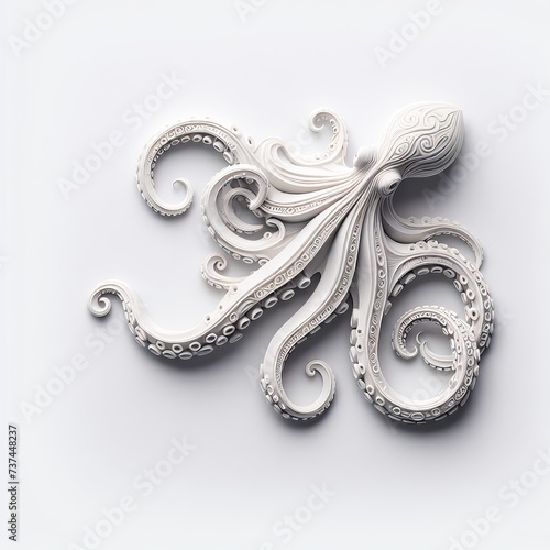 Elegant White Octopus Sculpture with Intricate Detailing on a Neutral Background