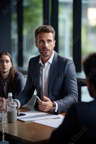 A manager man at a meeting ...