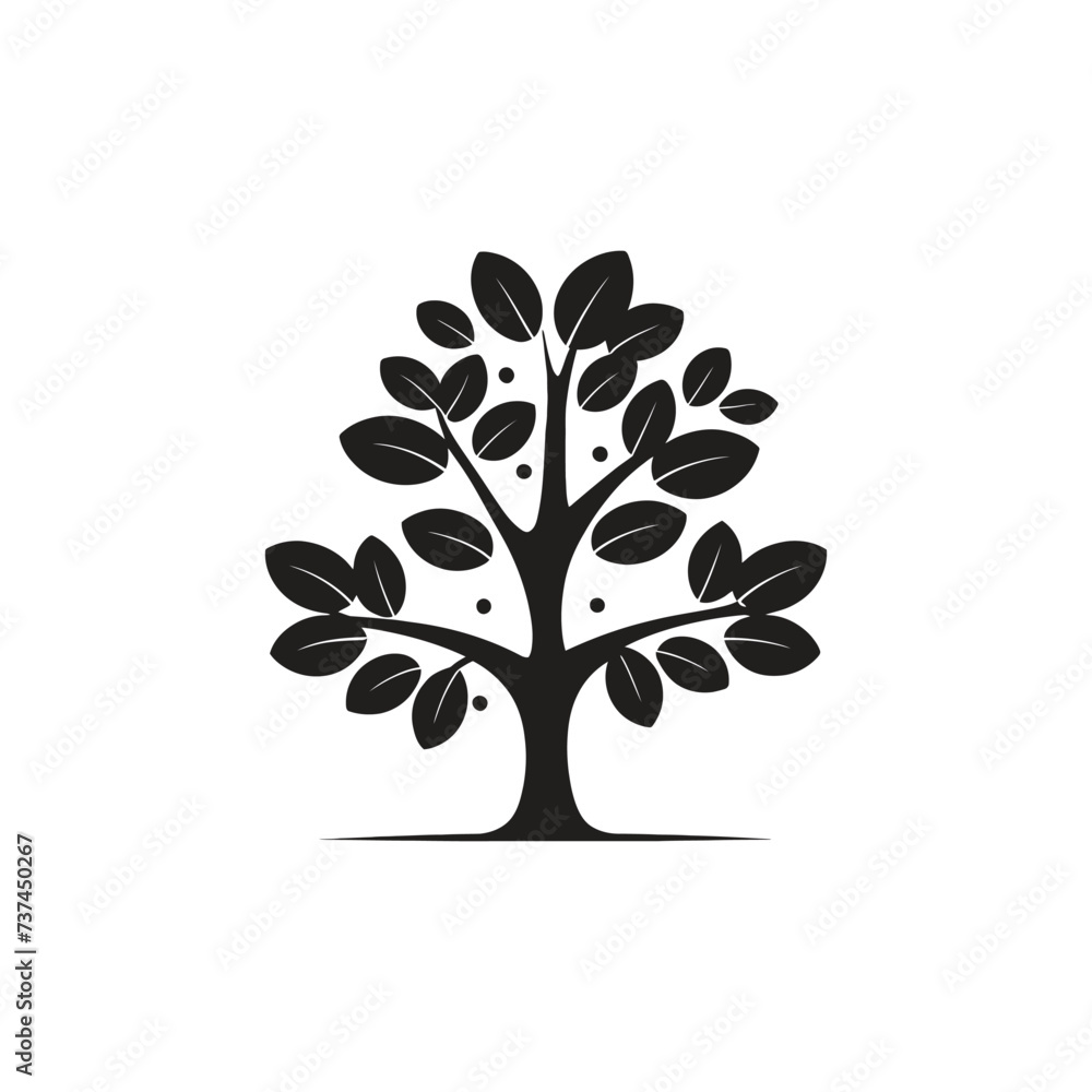 Oak Tree with Leaves vector silhouette Oak Tree with Leaves vector silhouette