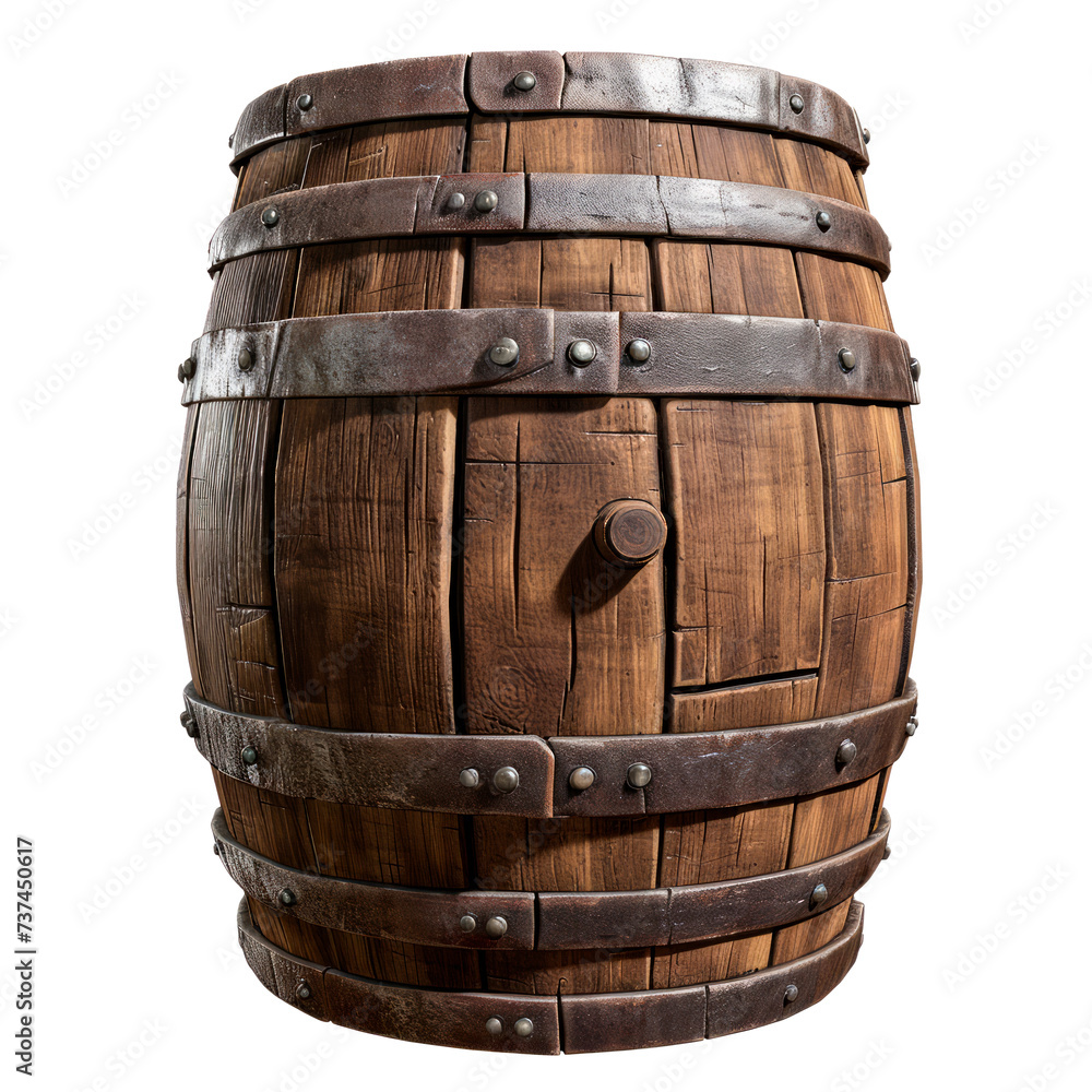 Fototapeta premium Old wooden barrel. Isolated on transparent background.