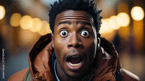 Closeup of an African American man with scared face
