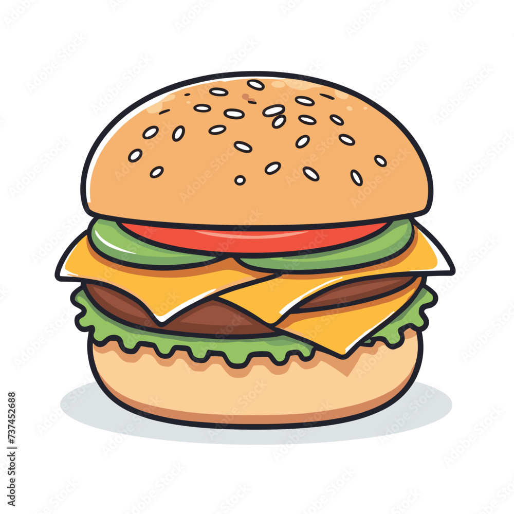 Delicious burger illustration flat vector drawing Delicious burger illustration flat vector drawing