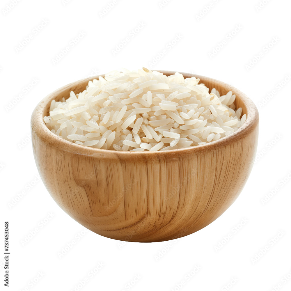 wooden bowl of rice, isolated on transparent background wooden bowl of rice, isolated on transparent background