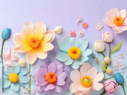 A vibrant array of spring flowers on a soothing pastel background  illustrating the concept of spring time