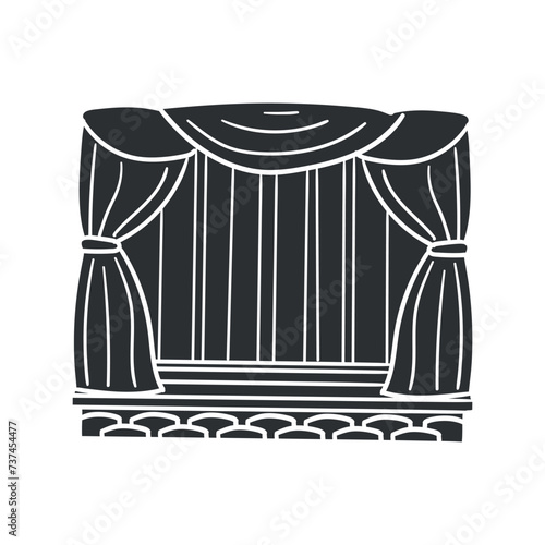 Theater Scene Icon Silhouette Illustration. Theatre Stage Vector Graphic Pictogram Symbol Clip Art. Doodle Sketch Black Sign.