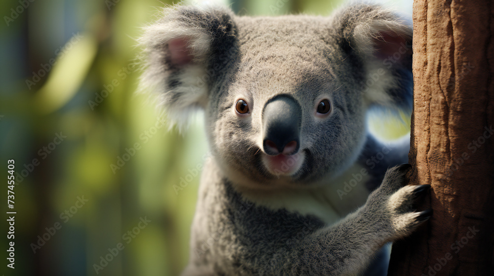 Obraz premium Super Macro Close-up of koala. Full HD Background. Generative AI,