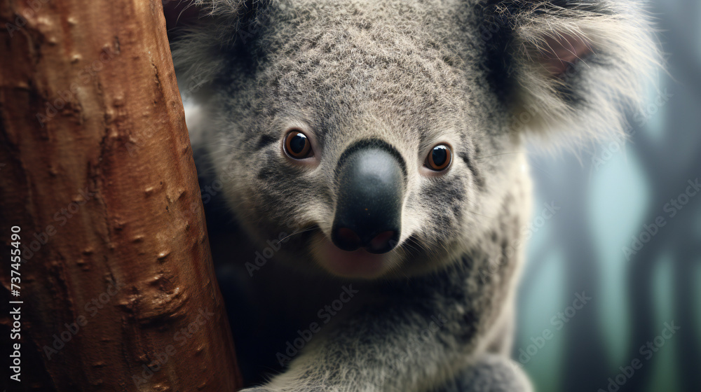 Obraz premium Super Macro Close-up of koala. Full HD Background. Generative AI,