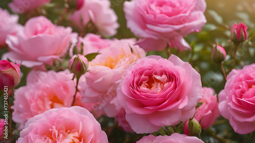 Beautiful pink english and french spring roses background