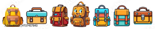 stylish school backpacks collection, isolated on transparent background