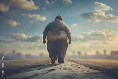 fat man with obesity ,unhealthy living concept photo