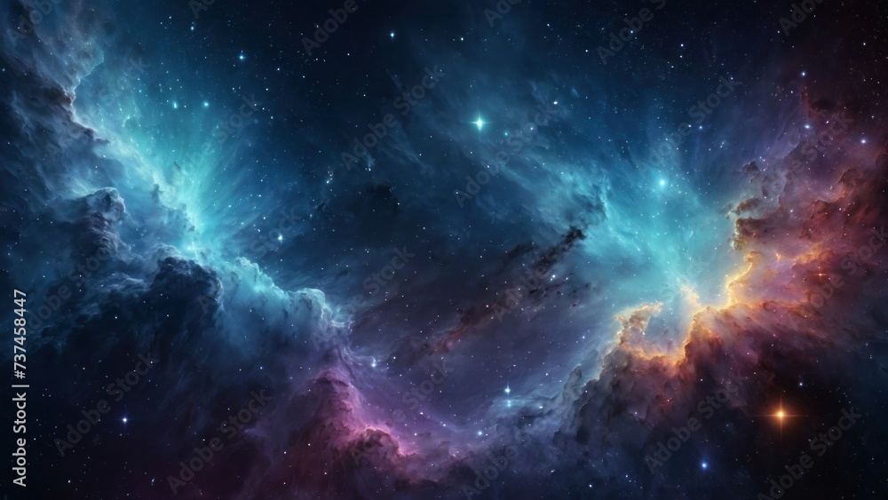Space background with realistic nebula and shining stars. blue nebula starry sky technology sci-fi background material, Universe filled with stars. generative, ai.