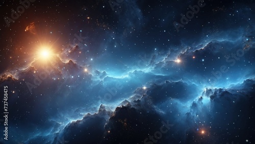 Space background with realistic nebula and shining stars. blue nebula starry sky technology sci-fi background material, Universe filled with stars. generative, ai.
