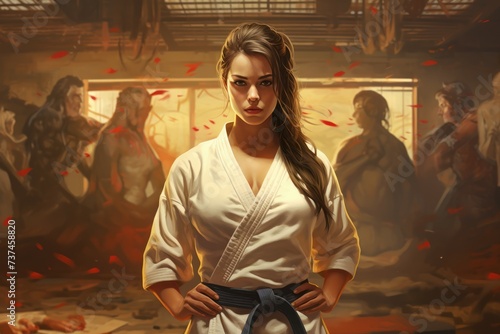 Disciplined Karateka woman gym. Martial fight. Generate Ai