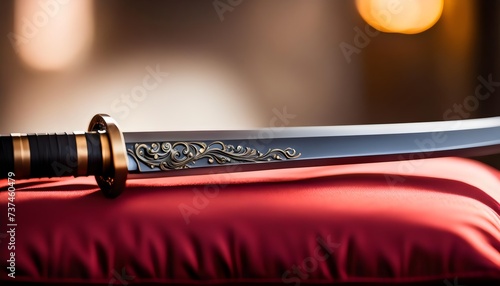 beautiful detailed sword on red pillow. 